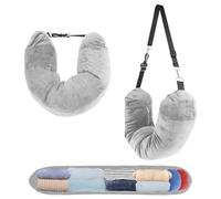OIHCAZ Stuffable Travel Pillow, Fillable Neck Pillow for Travel with Adjustable Straps, Portable Soft Airplane Pillows Stuffable with Clothes for Essentials Extra Luggage, Travel Essentials (Gray)