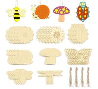 OIHCAZ Wooden Crafts Shapes 40PCS, Eight Animal & Plant Patterns Smooth Poplar Wooden Shapes with Lanyard Unfinished Wood Cutouts Hang Paintings for Art Projects and Decoration