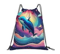 oihgnbm Colorful Starry Sky Ocean Dolphin Casual Drawstring Backpack, Lightweight Outdoor Portable Bag for Everyday Use - Trendy Travel