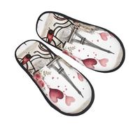 oihgnbm Love Paris Tower Coffee Wine Perfume Bicycle Heart print Plush home indoor slippers, warm and comfortable, fit for cold weather
