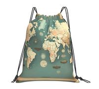 oihgnbm World Map Retro Casual Drawstring Backpack, Lightweight Outdoor Portable Bag for Everyday Use - Trendy Travel