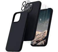 OIIAEE [5-in-1 Designed for iPhone 13 Pro Max Case 6.7 ", with 2 x Screen Protector & 2 x Camera Protector, Soft Liquid Silicone Gel Rubber Slim Shockproof Cover with Microfiber Lining, Black
