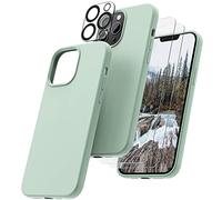 OIIAEE [5-in-1 Designed for iPhone 13 Pro Max Case 6.7 ", with 2 x Screen Protector & 2 x Camera Protector, Soft Liquid Silicone Gel Rubber Slim Shockproof Cover with Microfiber Lining, Mint Green