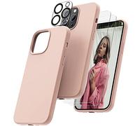OIIAEE [5-in-1 Designed for iPhone 13 Pro Max Case 6.7 ", with 2 x Screen Protector & 2 x Camera Protector, Soft Liquid Silicone Gel Rubber Slim Shockproof Cover with Microfiber Lining, Sand Pink