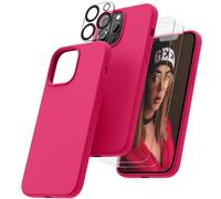 OIIAEE [5-in-1 Designed for iPhone 13 Pro Max Case 6.7 ", with 2 x Screen Protector & 2 x Camera Protector, Soft Liquid Silicone Gel Rubber Slim Shockproof Cover with Microfiber Lining, Hot Pink