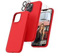 OIIAEE [5-in-1 Designed for iPhone 13 Pro Max Case 6.7 ", with 2 x Screen Protector & 2 x Camera Protector, Soft Liquid Silicone Gel Rubber Slim Shockproof Cover with Microfiber Lining, Red