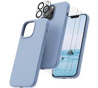 OIIAEE [5-in-1 Designed for iPhone 13 Pro Max Case 6.7 ", with 2 x Screen Protector & 2 x Camera Protector, Soft Liquid Silicone Gel Rubber Slim Shockproof Cover with Microfiber Lining,Sierra Blue