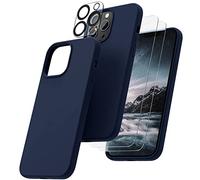 OIIAEE [5-in-1 Designed for iPhone 13 Pro Max Case 6.7 ", with 2 x Screen Protector & 2 x Camera Protector, Soft Liquid Silicone Gel Rubber Slim Shockproof Cover with Microfiber Lining, Navy Blue