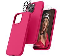 OIIAEE [5-in-1 Designed for iPhone 13 Pro Max Case 6.7 ", with 2 x Screen Protector & 2 x Camera Protector, Soft Liquid Silicone Gel Rubber Slim Shockproof Cover with Microfiber Lining, Hot Pink