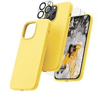 OIIAEE [5-in-1 Designed for iPhone 13 Pro Max Case 6.7 ", with 2 x Screen Protector & 2 x Camera Protector, Soft Liquid Silicone Gel Rubber Slim Shockproof Cover with Microfiber Lining, Yellow