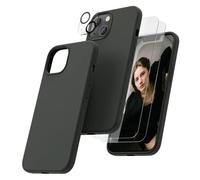 OIIAEE [5-in-1 for iPhone 13 Case 6.1",Liquid Silicone case with 2 Pack Screen Protector & 2 Pack Camera Protector, Ultra Slim Shockproof Soft Anti-Scratch Microfiber Lining-Space Gray