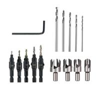 Oiieco 15Pcs Countersink Drill Bit Set, Including 5 Piece Woodworking Countersink Drill Bits,4 Plug Cutters and L-Wrench,Adjustable 1/4" Hex Shank 5 Size (#5,6,8,10,12) for Hole Drilling in Wood