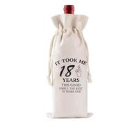Oiieco 18th Birthday Wine Gift Bag - Reusable Linen Drawstring Bottle Bag for Her, Cute Decorative Eco-Friendly Gift Wrap, Perfect Milestone Birthday Present for Sister, Friends & Girls (Style 2)