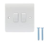 Oiieco 2 Gang 2 Way Light Switch, White Moulded Electric Double Wall Switch with Screws, 10A 250V AC Curved Edge Design for Home, Office, Garages, Schools & Workshops
