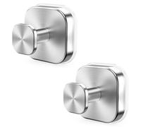 Oiieco 2 Pack Suction Cup Hooks for Shower, Stainless Steel Removable Towel Hooks for Bathroom, Strong Suction Hooks for Glass, Tile, Mirror, Kitchen Wall - Silver