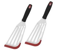 Oiieco 2 Pcs Fish Turner Spatulas, Heat Resistant Silicone-Tip Slotted Stainless Steel Spatula Non Scratch Flexible Metal Spatula for Nonstick Pans Cooking, Fish, Egg, Meat, Frying