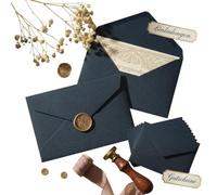 Oiieco 25 Linen Envelopes Vintage Linen Paper Envelopes Dark Blue Structure Envelopes, Elegant Card Envelopes for Wedding, Invitation, Greeting Cards, Birthday (16.1 x 11.2 cm)