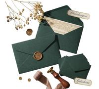 Oiieco 25 Linen Envelopes Vintage Linen Paper Green Structure Envelopes, Elegant Card Envelopes for Wedding, Invitation, Greeting Cards, Birthday (16.1 x 11.2 cm)