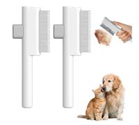Oiieco 2Pcs Cat Comb Dog Combs Set, Pet Hair Remover Comb Flea Cat Grooming Brush with Release Button for Shedding Tangles & Removal Loose Fur, White
