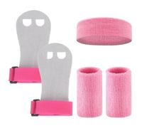 Oiieco 5PCS Gymnastics Grips with Wristbands Headband, Palm Protection Hand Grips for Gymnastic Bar,Kids/Youth Gym Equipment Set (Pink)