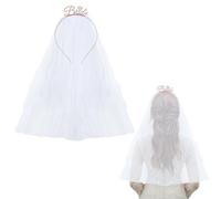 Oiieco Bride Headband Crown Veil Set, Bachelorette Party Decorations Hen Party Bride to Be Headband, White Bridal Veils Crowns Bride Hat for Wedding Bridal, Rose Gold