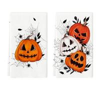 Oiieco Halloween Tea Towels - Halloween Pumpkins Spider Web Kitchen Towels Dish Towels, Ultra Absorbent Hand Drying Tea Towel for Kitchen Bathroom Party Halloween Decorations Set of 2 (40x60cm)