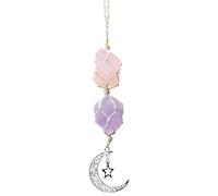 Oiieco Hanging Crystal Guardian: White Cord with Rose Quartz & Amazonite Natural Crystal Car Charm for Rearview Mirror, Windowsill or Home Decor