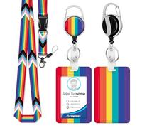 Oiieco Retractable Lanyard with ID Card Holder, Work Lanyard Card Holder with Retractable Badge Reel Carabiner Clip and Detachable Strap for Worker Nurse Teacher Student Women Kid, Rainbow