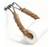 Oiieco Rope Toilet Roll Holder Wall Mounted, Rustic Loo Roll Holder with Hemp Rope & Metal Hook, Industrial Nautical Toilet Paper Holder, Bathroom Accessories 50cm