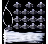 OIIKI 15 PCS 25 mm Strong Suction Cups with 30 PCS Zip Ties, Rubber Anti-Collision Sucker Pads Without Hooks, Suction Cups for Glass Table Tops, Fish Tank, Kitchen Furniture - Clear