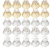 OIIKI 25PCS Rhinestone Pearl Spirals Hair Clips, Sparkle Crystal Flower Pearl Coil Hair Jewelry Clips, Hair Decorative Accessories for Bridal, Bridesmaid Flower Wedding Party Prom (5 Styles)