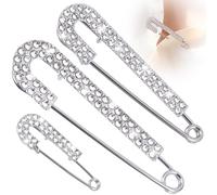 OIIKI 3pcs Large Rhinestone Safety Pins, Sparkly Decorative Brooch Pins for Clothes, Shiny Brooch Crystal Clips for Sweaters Shawl Scarf Jeans Skirts Dress Hat Decor- Sliver