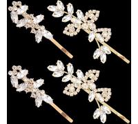 OIIKI 4 Pieces Rhinestone Hair Clips, Crystal Bridal Hair Pins, Wedding Leaf Hair Clip, Jewelry Barrette for Wedding, Engagement, Prom - 2 Styles - Gold Color
