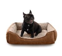 Oiilores Medium Dog Sofa Bed Washable, Soft Plush Calming Beds with Non-Slip Bottom - Anti-Anxiety Rectangle Puppy Mat (75 x 55 cm, Brown)