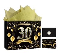 OIIVPOK 30th Birthday Gift Bag with Tissue Paper and Greeting Card, Medium 30th Gift Bags (3)
