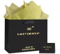 OIIVPOK 50th Birthday Gift Bag, Black Gold 50th Birthday Bag with Tissue Paper and Greeting Card, Happy 50th Bithday Gift Bags for Men Women, 12.6" Medium 50th Gift Bags (50th)