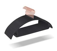 OIKA 50pack No Shoulder Bump Plastic Suit Hangers - Rose Gold Hooks, Non Slip Space Saving Clothes Hangers, Heavy Duty Pants Hangers, Black Hangers