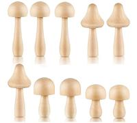Oikabio 10 Pieces of Large Size Unfinished Wood Mushrooms, Unpainted Wood Mushrooms for Project Decoration