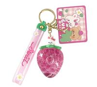 Oikabio Creative Interesting Liquid Floating Pink Strawberry Little White Rabbit Keychain Quicksand for Women Girl Cute Keychains Bag Charm Key Ring Wristlet Backpack Car Key Pendant Decoration Gift