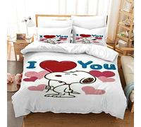 Oikabio Snoopy Duvet Cover 3D Printed Bedding Set 3Pcs Microfiber Cartoon Quilt Cover with Zipper Closure Ties Pillow Shame for Adults And Teens Double（200x200cm）