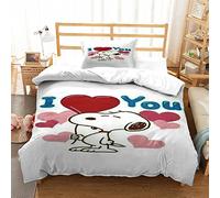 Oikabio Snoopy Quilt Cover Set - Superfine Fiber Cartoon Quilt Cover with Pillow Case, Super Soft Quilt Bedding with Zipper Closure Single（135x200cm）