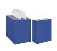 Oikss 100 Pack 10x5x13 Inch Large Plain Natural Paper Gift Bags with Handles Bulk, Kraft Bags for Birthday Party Favors Grocery Retail Shopping Business Goody Craft Bags Sacks (Royal Blue)