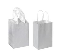 Oikss 50 Pack 5.25x3.25x8.25 inch Small Paper Bags with Handles Bulk, Kraft Bags Birthday Wedding Party Favors Grocery Retail Shopping Business Goody Craft Gift Bags Cub Sacks (Silver Grey)