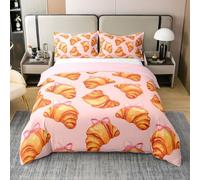 Oil Art Croissant 100% Cotton Duvet Cover Single For Kids Boys Girls,Bowknot Bread Bedding Set,Yummy Food Bowknot Quilt Cover,Princess Style Bed Set with 1 Pillow Sham Bedroom Decor