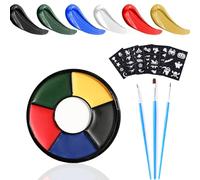 Oil-Based Face Paint Wheel With 6 Vibrant Colours - Professional Halloween Makeup Kit For Theatre, Party, Cosplay, Includes Brushes & Stencils For Zombie, Skeleton, Clown And Costume Effects