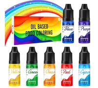 Oil Based Food Colouring - Rainbow Fat Soluble Food Colouring Set for Chocolate, Candy Melts, Buttercream, Baking - 7 Colours Upgraded Edible Food Colour Dye for Fondant, Cookie, Frosting - 12g/Bottle