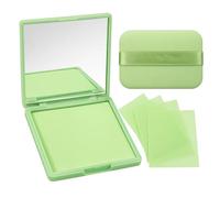 Oil Blotting Paper - 100 Sheets Oil Control Sheets for Face - Portable with Mirror & Puff Absorbs Shine & Controls for Daily Use Makeup Touch-Ups (Green Tea)