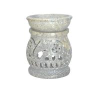 Oil Burner Aroma Diffuser | White Soapstone Tea Light Holder | Elephant Hand-Carved Jali Work | Aromatherapy Essential Oil Burner | Home Décor & Meditation Accessory