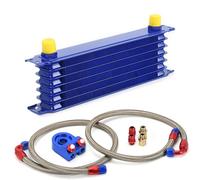 Oil Cooler Universal 7 Rows Oil Cooler Kit + Oil Filter Sandwich Adapter +Stainless Steel Braided Oil Hose AN10 Hose End Fittings(Blue 7ROWS 6723BR)