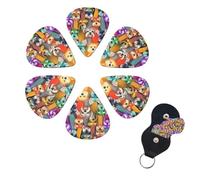 Oil Cute Schnauzer Dogs Guitar Picks 6 Pack, 0.96mm Thickness Celluloid Bass Pick with Leather Guitar Pick Holder Keychain Abstract Art Pics Plectrum for Acoustic Electric Guitar, Ukulele, Bass